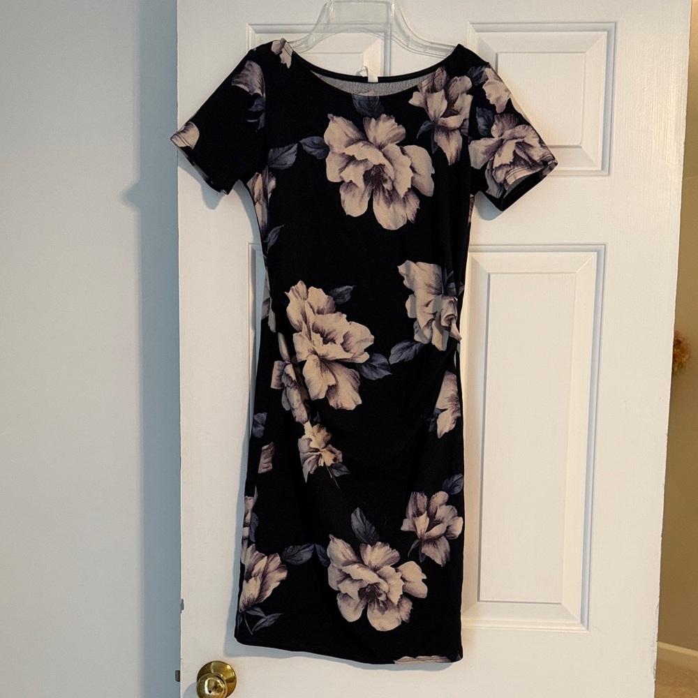 Pinkblush Maternity Black Mini Dress with Pink/Purple Floral Print